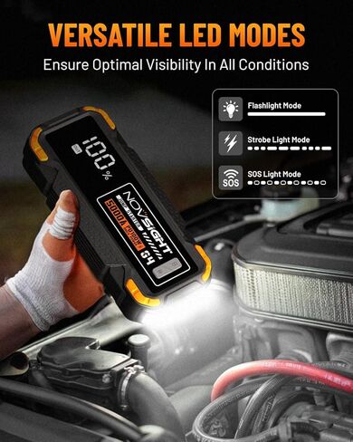NOVSIGHT Jump Starter With Air Compressor - 6000A 13-in-1 Portable Jump Box for Car Battery, 12V Jump Starter Power Pack(ALL Gas/10L Diesel) 150PSI Auto-Shut Tire Inflator & Air Inflator/Deflator Pump in Kuwait