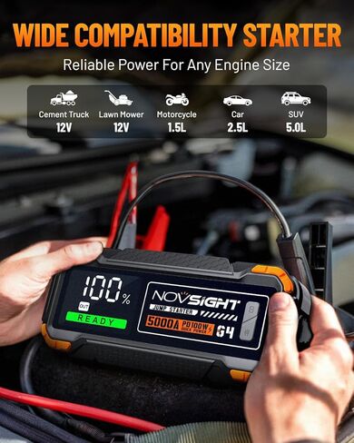 NOVSIGHT Jump Starter With Air Compressor - 6000A 13-in-1 Portable Jump Box for Car Battery, 12V Jump Starter Power Pack(ALL Gas/10L Diesel) 150PSI Auto-Shut Tire Inflator & Air Inflator/Deflator Pump in Kuwait
