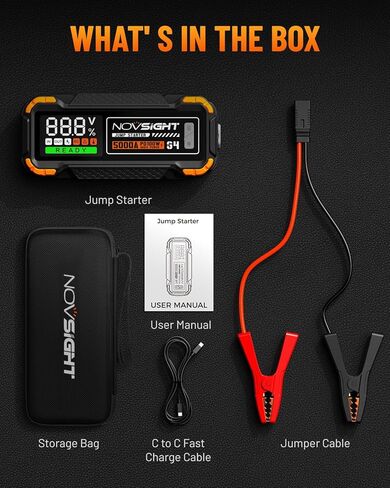 NOVSIGHT Jump Starter With Air Compressor - 6000A 13-in-1 Portable Jump Box for Car Battery, 12V Jump Starter Power Pack(ALL Gas/10L Diesel) 150PSI Auto-Shut Tire Inflator & Air Inflator/Deflator Pump in Kuwait