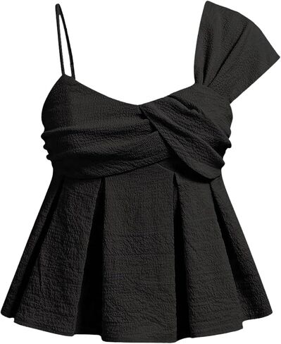 Soly Hux الصيفية للسيدات الصيف يتصدر الأشرطة غير المتكافئة الكشكشة بلا أكمام Babydoll Top Summer Out Cami Top in Kuwait