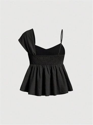 Soly Hux الصيفية للسيدات الصيف يتصدر الأشرطة غير المتكافئة الكشكشة بلا أكمام Babydoll Top Summer Out Cami Top in Kuwait