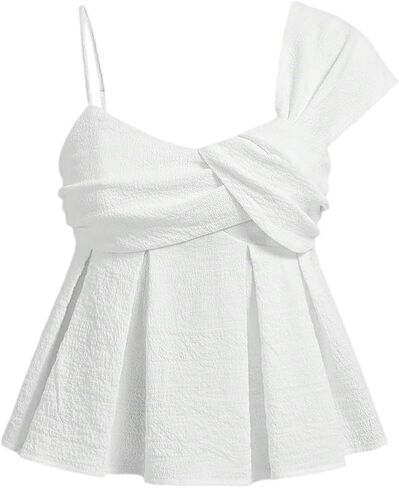Soly Hux الصيفية للسيدات الصيف يتصدر الأشرطة غير المتكافئة الكشكشة بلا أكمام Babydoll Top Summer Out Cami Top in Kuwait