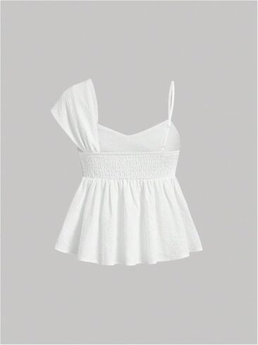 Soly Hux الصيفية للسيدات الصيف يتصدر الأشرطة غير المتكافئة الكشكشة بلا أكمام Babydoll Top Summer Out Cami Top in Kuwait