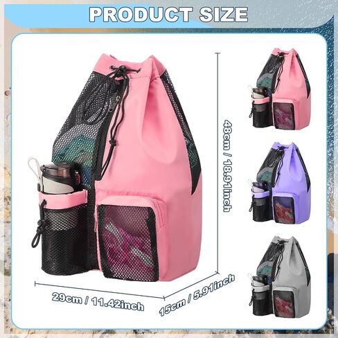 3 Pcs Swim Mesh Beach Bag with Multi Wet Pocket 19 x 11 Inch Waterproof Pool Gym Gear Drawstring Backpack Lightweight and Adjustable Strap Bags for Men Women in Saudi Arabia
