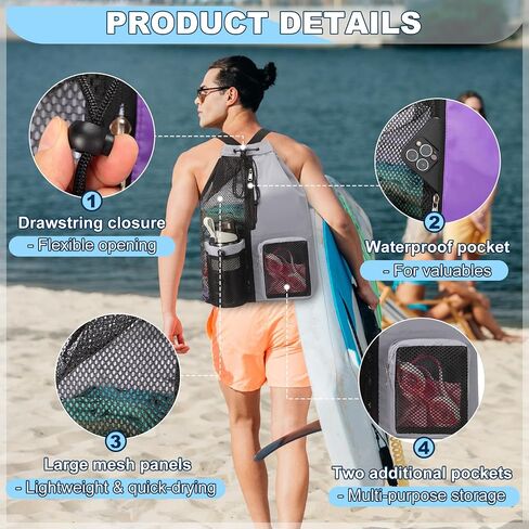 3 Pcs Swim Mesh Beach Bag with Multi Wet Pocket 19 x 11 Inch Waterproof Pool Gym Gear Drawstring Backpack Lightweight and Adjustable Strap Bags for Men Women in Saudi Arabia