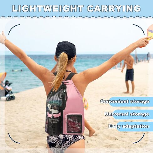 3 Pcs Swim Mesh Beach Bag with Multi Wet Pocket 19 x 11 Inch Waterproof Pool Gym Gear Drawstring Backpack Lightweight and Adjustable Strap Bags for Men Women in Saudi Arabia