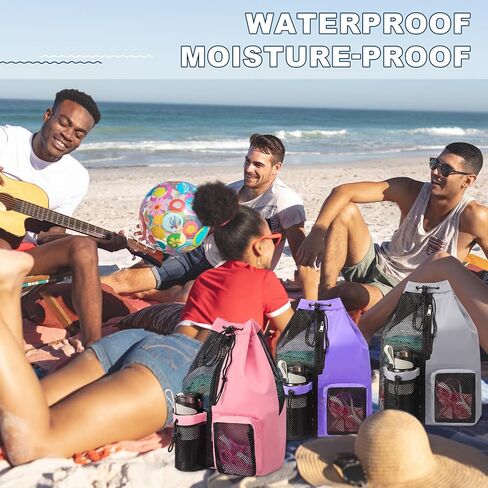 3 Pcs Swim Mesh Beach Bag with Multi Wet Pocket 19 x 11 Inch Waterproof Pool Gym Gear Drawstring Backpack Lightweight and Adjustable Strap Bags for Men Women in Saudi Arabia
