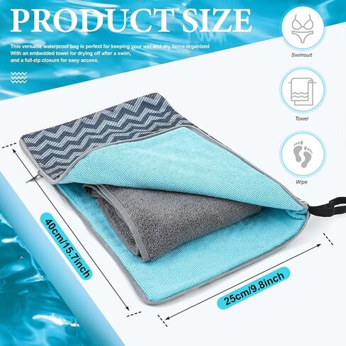 2 Pcs Wet Bags, Wet Dry Bag with Embedded Towel, Reusable Waterproof Dry Bags with Two Zippered Pockets, Waterproof Bag for Swimsuit, Travel, Beach, Pool, Dirty Yoga Gym Clothes, Gray in Saudi Arabia