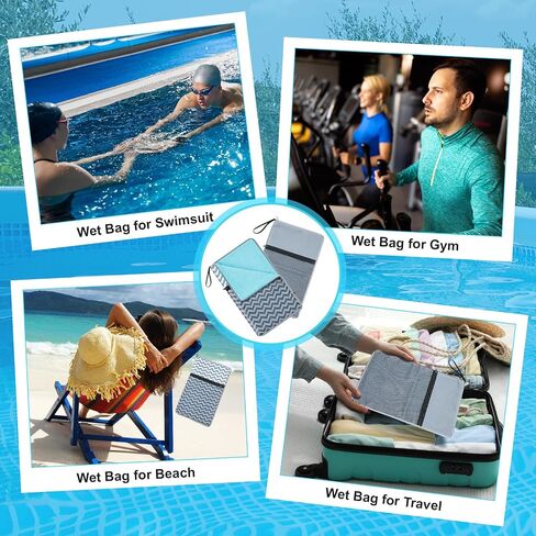 2 Pcs Wet Bags, Wet Dry Bag with Embedded Towel, Reusable Waterproof Dry Bags with Two Zippered Pockets, Waterproof Bag for Swimsuit, Travel, Beach, Pool, Dirty Yoga Gym Clothes, Gray in Saudi Arabia