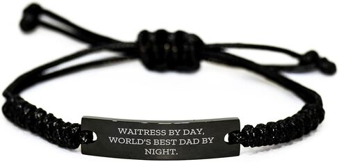 Waitress By Day, World's Best Dad By Night - Adjustable Black Rope Bracelet Gifts for Waitress and Men on Valentine's in Kuwait