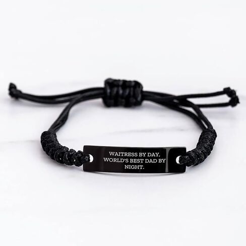 Waitress By Day, World's Best Dad By Night - Adjustable Black Rope Bracelet Gifts for Waitress and Men on Valentine's in Kuwait