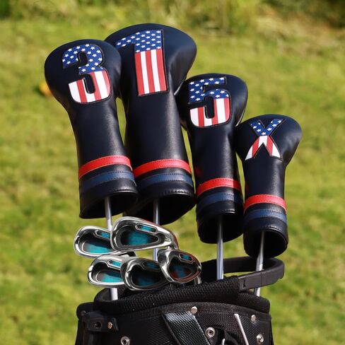 Golf Head Covers, 4pcs or 1pc USA Stars and Stripes Golf Club Covers for Woods and Driver Fairway Hybrid, PU Leather Golf Club Head Covers for Men Women with Interchangeable Tags, Fits Most Golf Clubs in Saudi Arabia