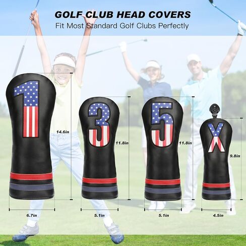 Golf Head Covers, 4pcs or 1pc USA Stars and Stripes Golf Club Covers for Woods and Driver Fairway Hybrid, PU Leather Golf Club Head Covers for Men Women with Interchangeable Tags, Fits Most Golf Clubs in Saudi Arabia