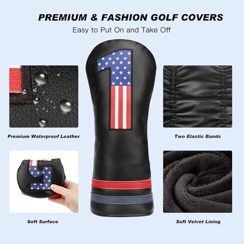 Golf Head Covers, 4pcs or 1pc USA Stars and Stripes Golf Club Covers for Woods and Driver Fairway Hybrid, PU Leather Golf Club Head Covers for Men Women with Interchangeable Tags, Fits Most Golf Clubs in Saudi Arabia
