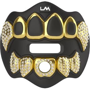 Loudmouth Football Mouth Guard - 3D Chrome Grillz Football Fouthpeace ، يناسب البالغين والشباب ، إكسسوارات حارس الفم (ثلاثية الأبعاد بلينغ - Chrome Black/Gold) in Kuwait