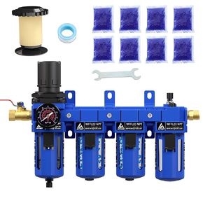 3/8 "NPT Compressed Filter Filter Lrgulator Combo ، فاصل مياه زيت ضاغط الهواء ، خرطوشة النحاس مع جفاف مزدوج-مقياس (0-150 رطل) ، وعاء بولي ، تصريف نصف التوت ، قوس in Kuwait