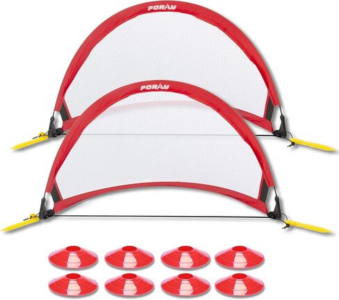 هدف Poray Soccer لـ Kid Easy-Up مجموعة من اثنين من كرة القدم المحمولة Net 210d Oxford مع 8 علامات ميدانية المخاريط Stakes Extra Fun for Backyard and Soccer Training in Saudi Arabia