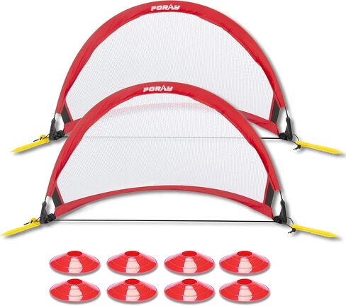 Poray Soccer Goal for Kid Easy-up Set of Two Portable Soccer Net 210D Oxford with 8 Field Marker Cones Extra Stakes Fun for Backyard and Soccer Training in Kuwait