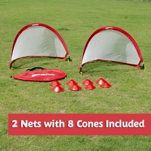 Poray Soccer Goal for Kid Easy-up Set of Two Portable Soccer Net 210D Oxford with 8 Field Marker Cones Extra Stakes Fun for Backyard and Soccer Training in Kuwait