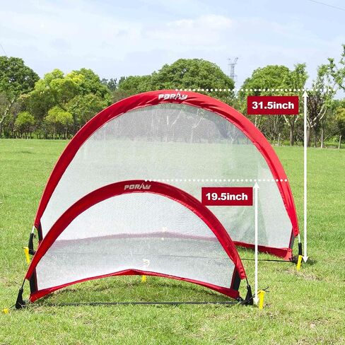 Poray Soccer Goal for Kid Easy-up Set of Two Portable Soccer Net 210D Oxford with 8 Field Marker Cones Extra Stakes Fun for Backyard and Soccer Training in Kuwait