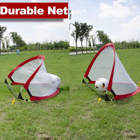 Poray Soccer Goal for Kid Easy-up Set of Two Portable Soccer Net 210D Oxford with 8 Field Marker Cones Extra Stakes Fun for Backyard and Soccer Training in Kuwait