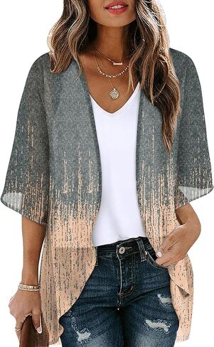 OFEEFAN Beach Cover Ups for Women 3/4 Length Sleeve Womens Tops Summer Cardigan Casual Blouses Loose Fit in Saudi Arabia