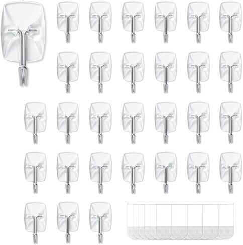 30 Small Hooks+40 Removable Strips, Clear Wire Utility Hooks with Adhesive Strips Damage-Free, No Tools Wall Hooks for Hanging Heavy Duty, Value Pack in Saudi Arabia