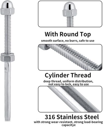 10PCS Threaded Tensioner Stud Ends, Stainless Steel Cable Railing End Swage Threaded Terminal Heavy Duty for 1/8in Cable Railing System in Saudi Arabia