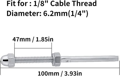 10PCS Threaded Tensioner Stud Ends, Stainless Steel Cable Railing End Swage Threaded Terminal Heavy Duty for 1/8in Cable Railing System in Saudi Arabia