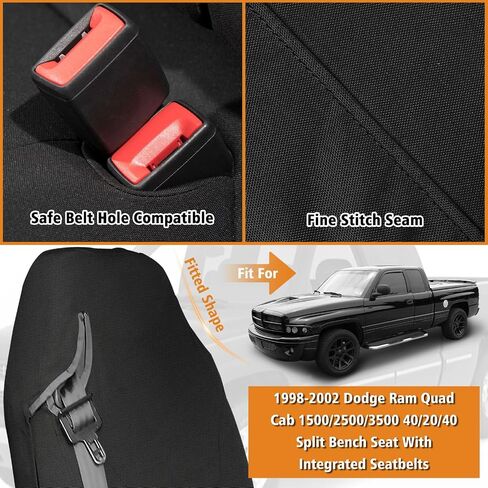 Front Truck Seat Cover Compatible with 1998-2002 Dodge Ram Quad Cab 1500-3500, Knitted Heavy Duty 40/20/40 Split Seat Cover with Integrated Seatbelts in Saudi Arabia
