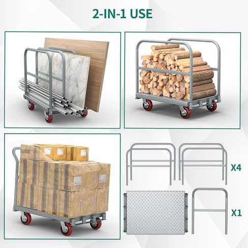 Yitahome 2-in-1 لوحة الصلب عربة شاحنة 2200 رطل ، عربات شاحنة منصة شديدة التحمل مع 4 درابزين جانبي ، عربات سارة الخشب المسطحة دريوال مع 4 عجلات دوارة مطاطية للتحميل والتخزين in Saudi Arabia