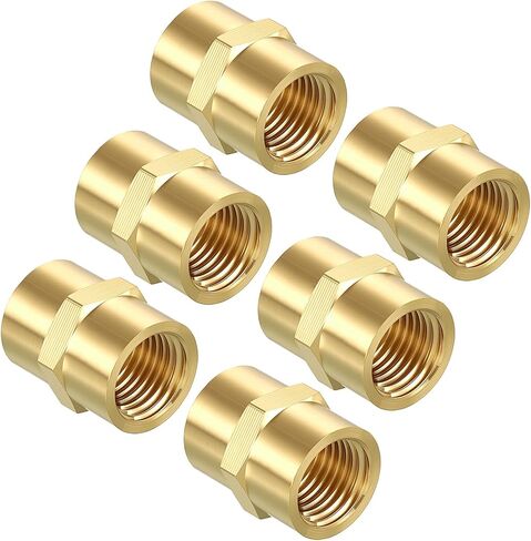 Pack of 6, 1/4" FeMale NPT to 1/4" FeMale NPT Solid Brass Pipe Fitting Coupler, Brass Coupling Hose Fittings Adapter for Pipe Leak Repair, Bathroom Remodeling, Tool Extensions in Kuwait
