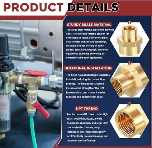 Pack of 6, 1/4" FeMale NPT to 1/4" FeMale NPT Solid Brass Pipe Fitting Coupler, Brass Coupling Hose Fittings Adapter for Pipe Leak Repair, Bathroom Remodeling, Tool Extensions in Kuwait