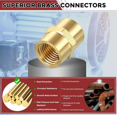 Pack of 6, 1/4" FeMale NPT to 1/4" FeMale NPT Solid Brass Pipe Fitting Coupler, Brass Coupling Hose Fittings Adapter for Pipe Leak Repair, Bathroom Remodeling, Tool Extensions in Kuwait