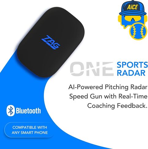 Tag One Sports Radar (نطاق 120 قدمًا)-بندقية سرعة الرادار التي تعمل بنظام الذكاء الاصطناعى مع ردود فعل تدريب في الوقت الفعلي-جهاز تدريب على سرعة Bluetooth للبيسبول والكرة اللينة والغولف مع تكامل التطبيق in Saudi Arabia