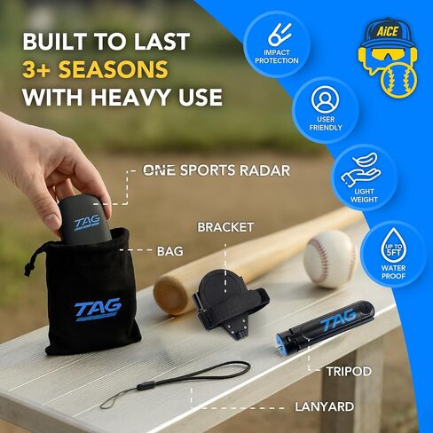 Tag One Sports Radar (نطاق 120 قدمًا)-بندقية سرعة الرادار التي تعمل بنظام الذكاء الاصطناعى مع ردود فعل تدريب في الوقت الفعلي-جهاز تدريب على سرعة Bluetooth للبيسبول والكرة اللينة والغولف مع تكامل التطبيق in Saudi Arabia