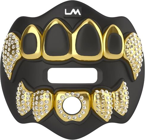 Loudmouth Football Mouth Guard - 3D Chrome Grillz Football Fouthpeace ، يناسب البالغين والشباب ، إكسسوارات حارس الفم (ثلاثية الأبعاد بلينغ - Chrome Black/Gold) in Kuwait