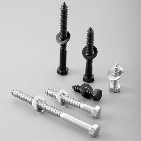 2 Sets 1/2" x 5" Hex Head Lag Screws Bolts with Flat Washers 304 Stainless Steel 18-8 Black Zinc Plated Heavy Duty Lag Screw for Wood in Saudi Arabia