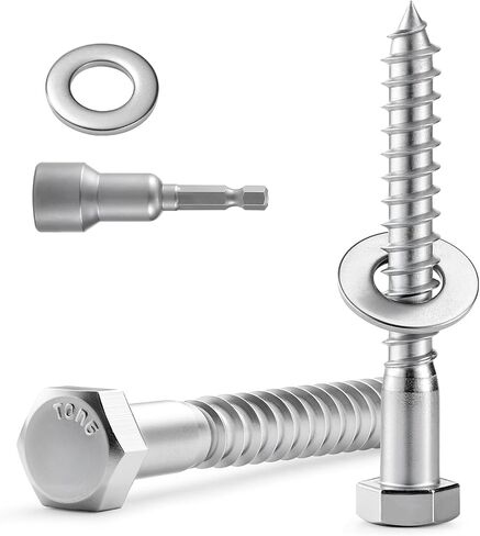 20 Sets 1/4" x 2-1/2" Hex Head Lag Screws Bolts with Flat Washers 304 Stainless Steel 18-8 Heavy Duty Lag Screw for Wood, Driver Bit Included in Saudi Arabia