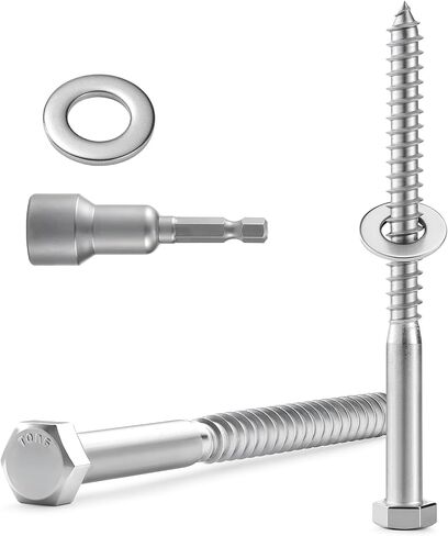 20 Sets 1/4" x 2-1/2" Hex Head Lag Screws Bolts with Flat Washers 304 Stainless Steel 18-8 Heavy Duty Lag Screw for Wood, Driver Bit Included in Saudi Arabia