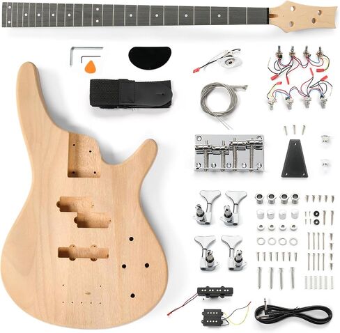 Ktaxon DIY Electric Bass Guitar with Mahogany Body, Ebony Fingerboard and Maple Neck, All Components Included Build Your Own Electric Guitar(KIB) in Saudi Arabia