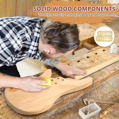 Ktaxon DIY Electric Bass Guitar with Mahogany Body, Ebony Fingerboard and Maple Neck, All Components Included Build Your Own Electric Guitar(KIB) in Saudi Arabia