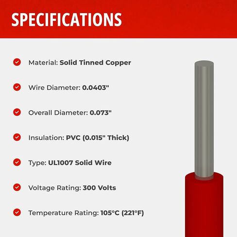 Remington Industries 18ul1007SldRed500 18 AWG Gauge Solid -Hook Up Wire ، 0.0403 "قطره ، 300 فولت ، UL1007 ، 500 ' in Kuwait