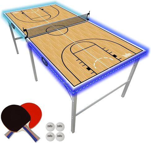 PartyLife 6 قدم × 3 قدم Ping Pong Table Tennis Table | متوسطة الحجم محمولة قابلة للطي داخلي في الهواء الطلق ping pong table table w/اختياري مصابيح LED | الأطفال والكبار | غرفة اللعبة | ليس بالحجم الكامل | طقم اللعبة in Kuwait