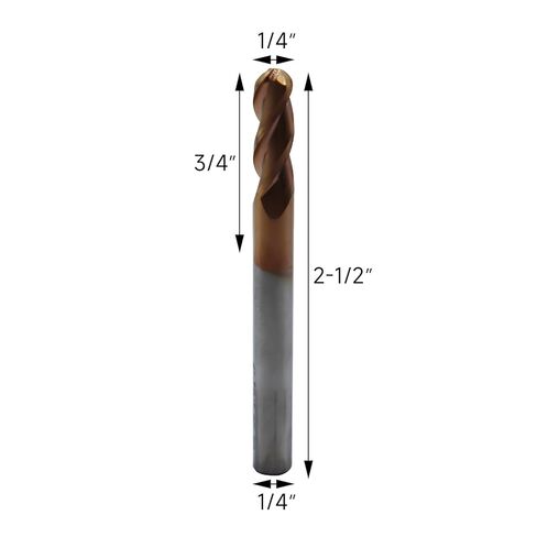 1/4in Ball Nose Solid Carbide End Mill for Aluminum,37 Degree Helix,3 Flute,ZRN Coated Bits Tool for Aluminum and Other Non-Ferrous Materials in Saudi Arabia