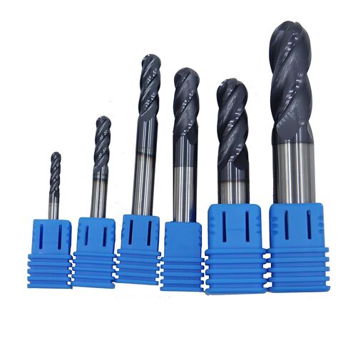 6pcs1/8in ، 3/16in ، 1/4in ، 5/16in ، 3/8in ، 1/2 بوصة طواحن نهاية أنف كربيد الصلبة ، 4 الفلوت ، الحلزون 30 درجة ، بتات CNC المغلفة ببت متوسطة الصلابة ، النحاس ، الحديد in Kuwait