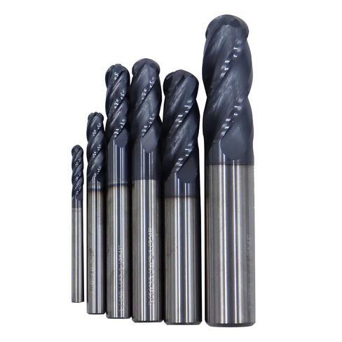 6pcs1/8in ، 3/16in ، 1/4in ، 5/16in ، 3/8in ، 1/2 بوصة طواحن نهاية أنف كربيد الصلبة ، 4 الفلوت ، الحلزون 30 درجة ، بتات CNC المغلفة ببت متوسطة الصلابة ، النحاس ، الحديد in Kuwait