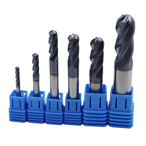 6pcs1/8in ، 3/16in ، 1/4in ، 5/16in ، 3/8in ، 1/2 بوصة طواحن نهاية أنف كربيد الصلبة ، 4 الفلوت ، الحلزون 30 درجة ، بتات CNC المغلفة ببت متوسطة الصلابة ، النحاس ، الحديد in Kuwait