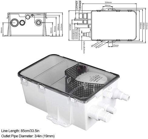 RV Shower Sump Pump Drain System Kit, 12V 750GPH Boat Marine RV Drain Kit Shower Multi Port Sump Box, Built in Automatic Bilge Pump in Kuwait