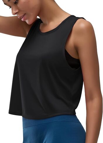 Womens Workout Tank Tops Athletic Crop Top Loose Fit Sleeveless Cropped Muscle Tanks Running Training White M in Kuwait